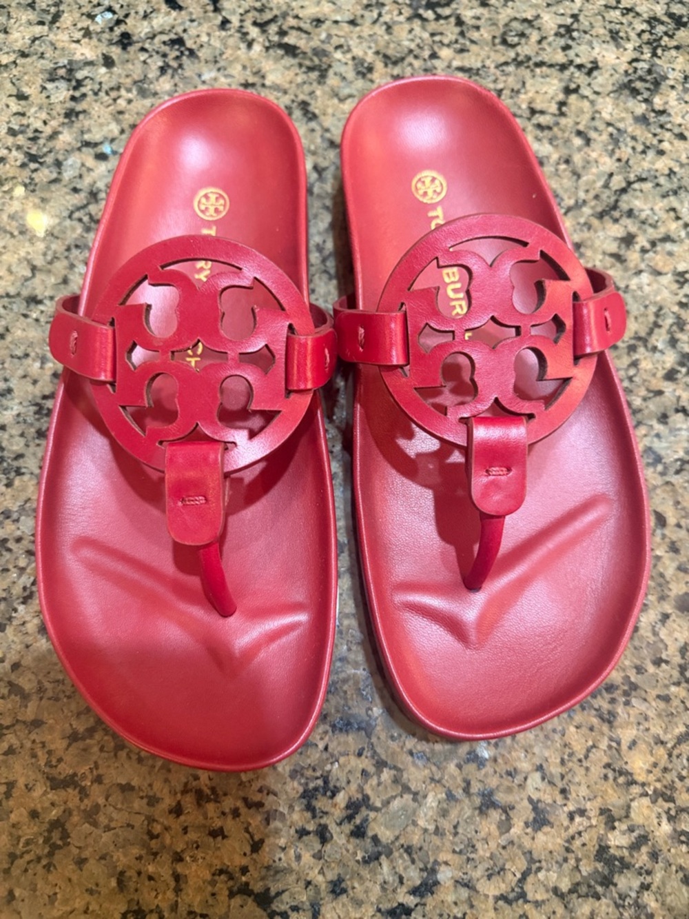 Tory Burch Red Leather Logo Thong Sandals